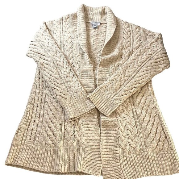 Talbots Collection Long Cable Knit Wool Angora Cashmere‎ Cardigan Sz M Neutral - Picture 3 of 8